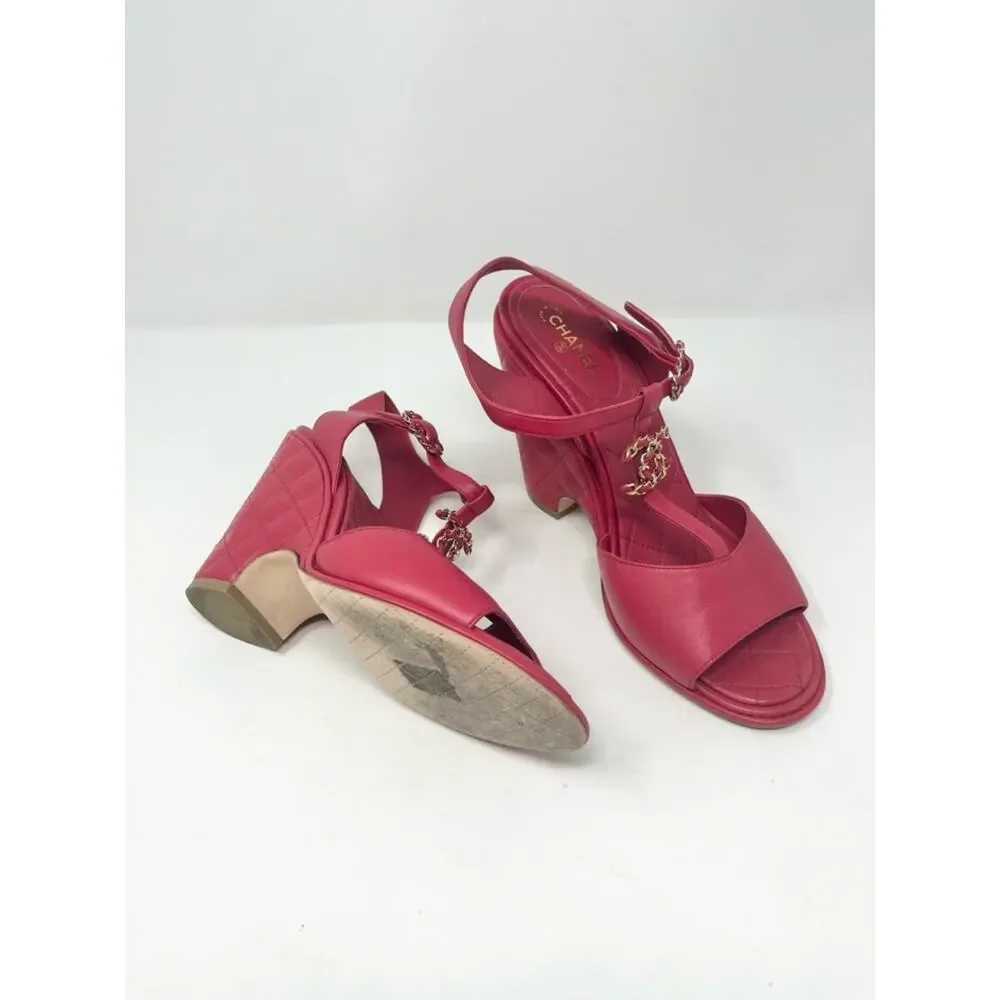 Chanel Interlocking CC Quilted Sandal Logo Red Pink Leather size 42 EU 11 US